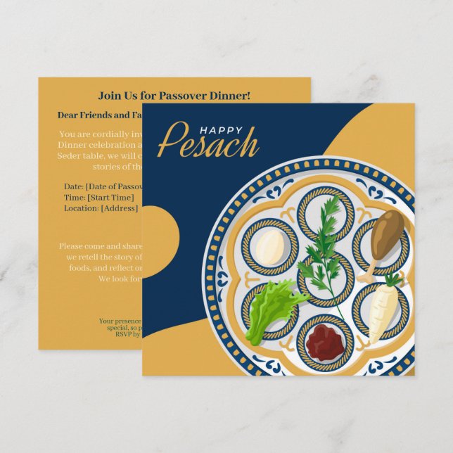 Happy Passover| Beautiful Seder Pesach Invitation (Front/Back)