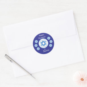 Happy PASSOVER Blue Star of David NAME Classic Round Sticker