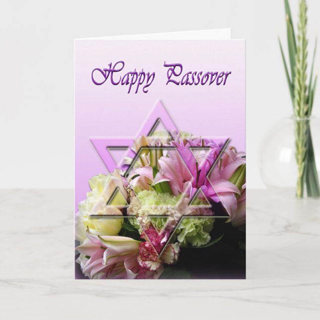 Happy Passover card with Star of David and flowers (Front)