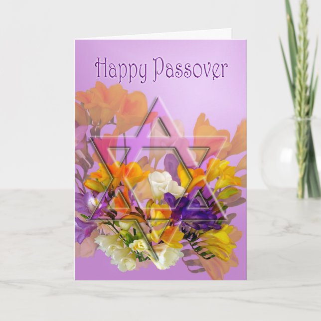 Happy Passover card with Star of David and freesia (Front)