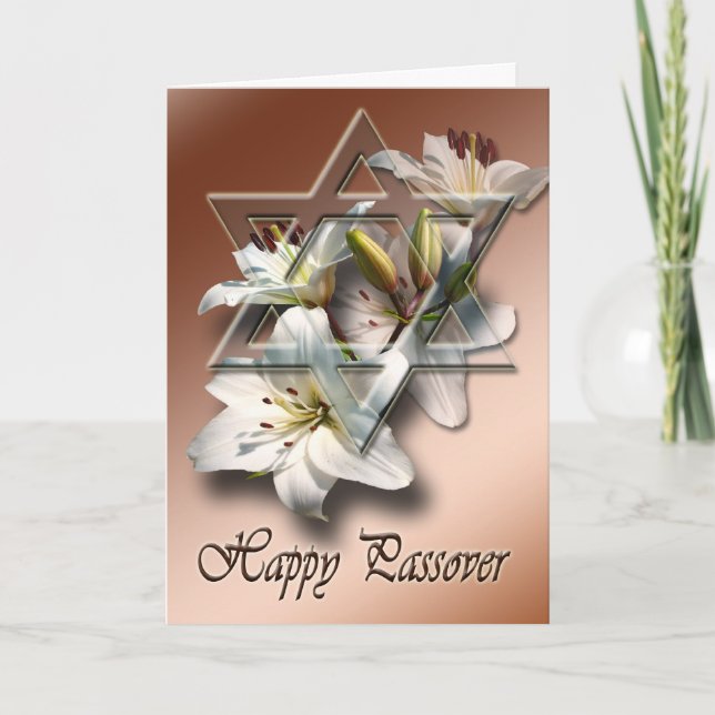 Happy Passover card with Star of David and lilies (Front)
