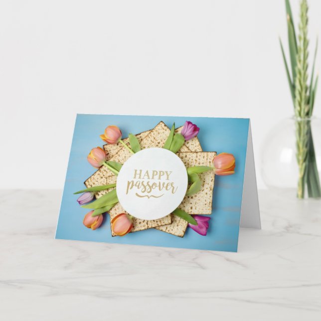 Happy Passover Card with Tulips & Matzo | Modern (Front)
