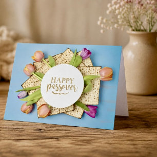 Happy Passover Card with Tulips & Matzo Modern