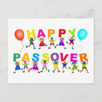 Happy Passover Cute Cartoon Diverse Kids Text Postcard