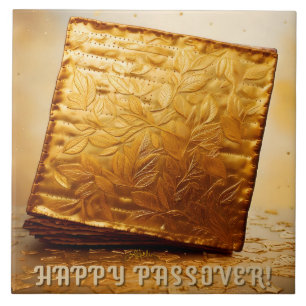 Happy Passover! Golden Matzah Ceramic Tile