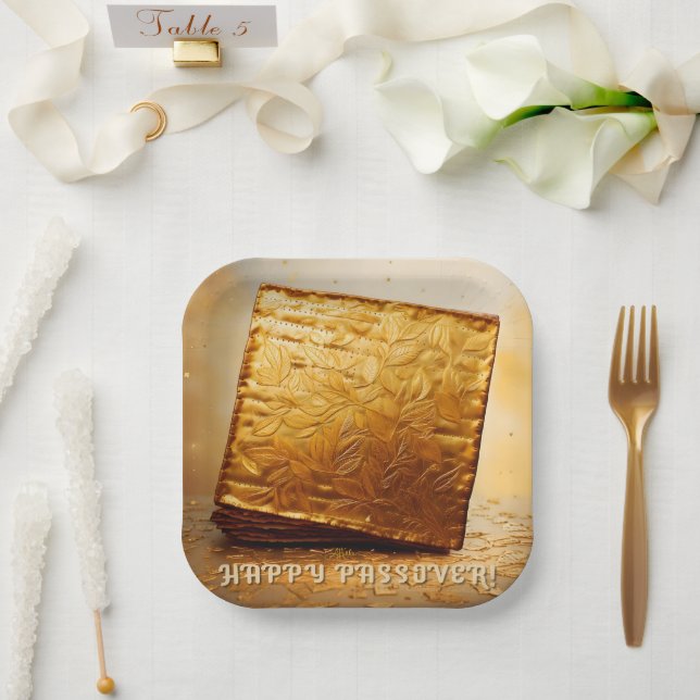 Happy Passover! Golden Matzah Paper Plate (Wedding)