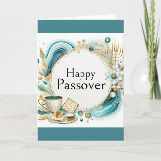Happy Passover Greeting Card - Agate Blue Gold