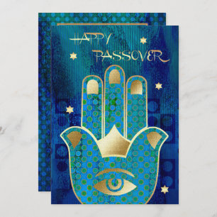 Happy Passover. Hamsa Hand Lucky Symbol Card