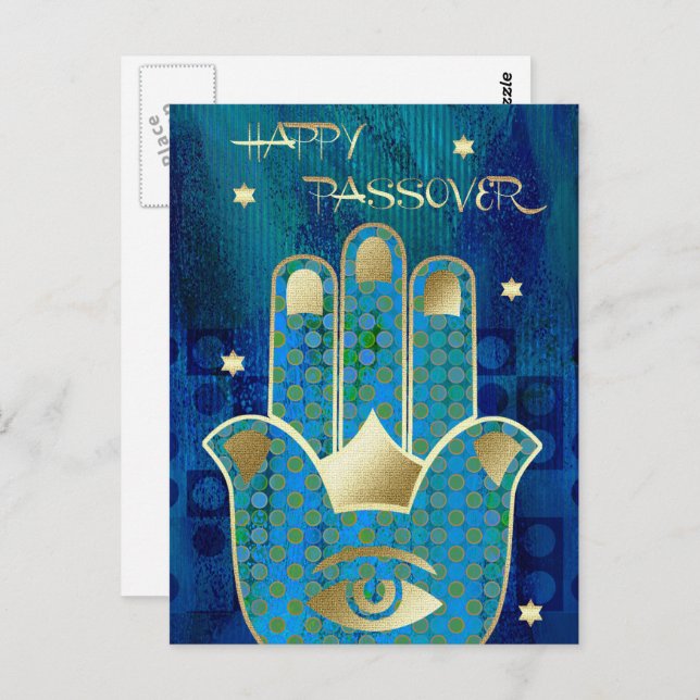 Happy Passover. Hamsa Hand Lucky Symbol  Postcard (Front/Back)