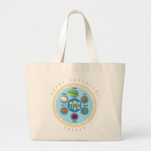 Happy Passover & "KOSHER" Pesach foods Names seder Large Tote Bag