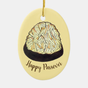 Happy Passover Macaroon Cookie Jewish Holiday Food Ceramic Ornament
