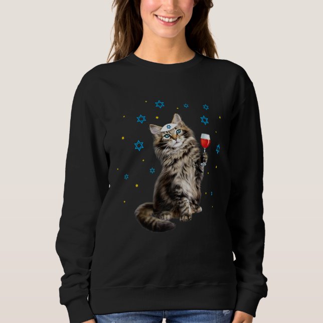 Happy Passover Maine Coon Cat  Seder Jewish Holida Sweatshirt (Front)