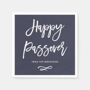 Happy Passover   Modern Midnight Blue and White Napkin