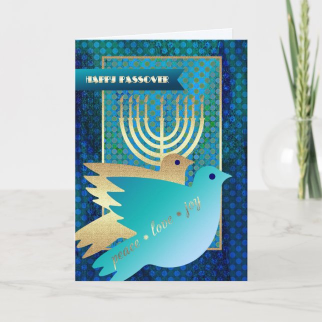 Happy Passover. Peace Doves and Menorah  Card (Front)