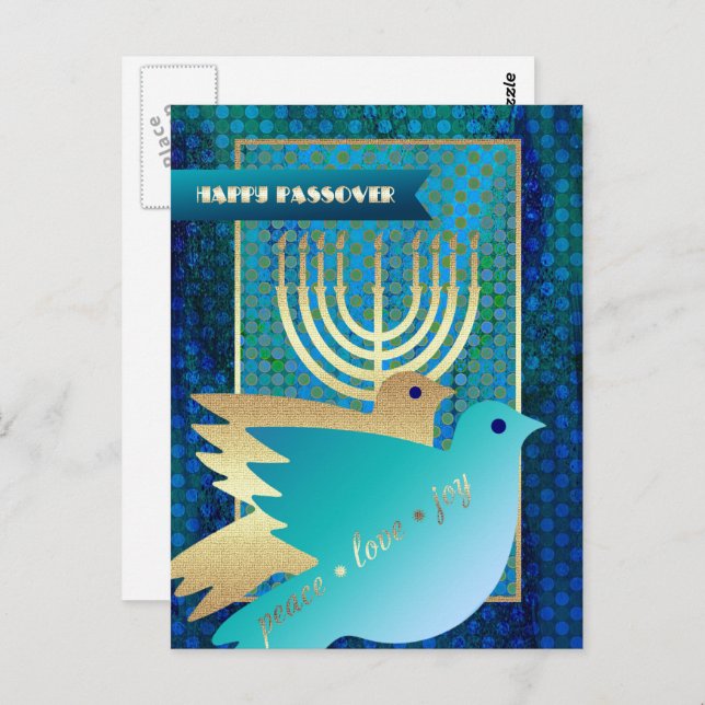Happy Passover. Peace Doves and Menorah  Postcard (Front/Back)