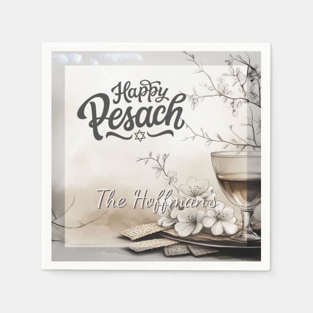 Happy Passover | Pesach Jewish Traditional Vintage Napkin (Front)