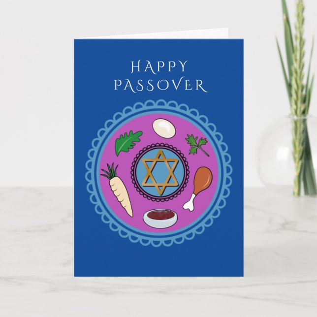 Happy Passover Pesach Seder  plate Holiday Card (Front)