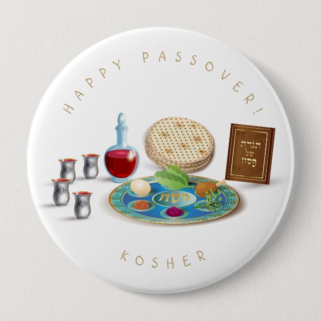 Happy Passover Plate Kosher Pesach 10 Cm Round Badge (Front)