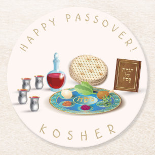 Happy Passover Plate Kosher Pesach Round Paper Coaster