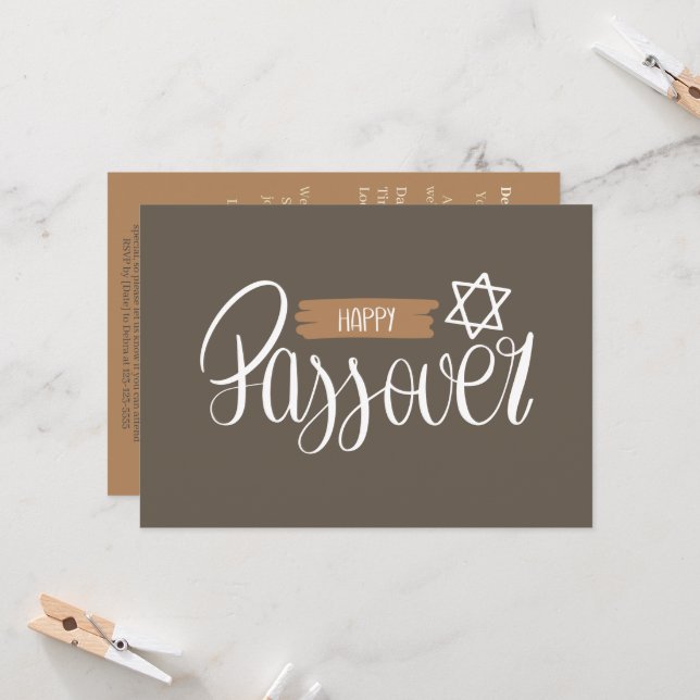 Happy Passover | Seder Pesach Solid Invitation (Front/Back In Situ)