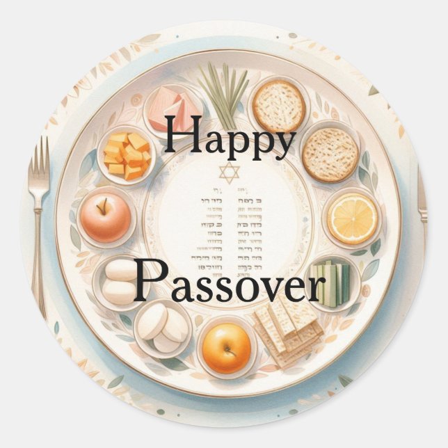 Happy Passover Seder Plate - Minimalistic Modern Classic Round Sticker (Front)