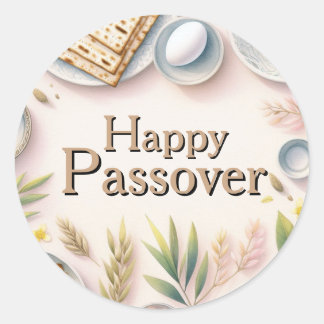Happy Passover Seder Plate - Watercolor Floral Classic Round Sticker