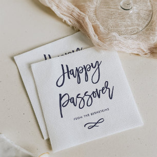 Happy Passover   Simple Modern Blue and White Napkin