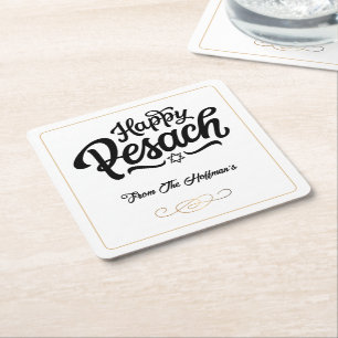 Happy Passover   Simple Traditional Black & White Square Paper Coaster