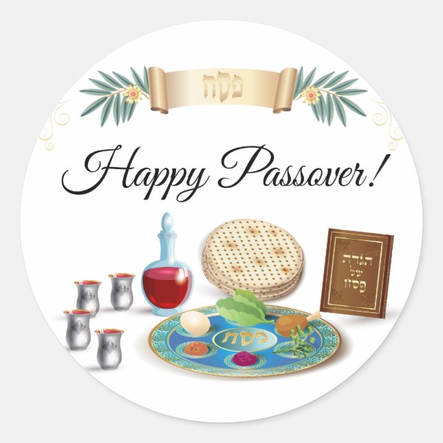 Happy Passover Spring Pesach Seder Classic Round Sticker (Front)