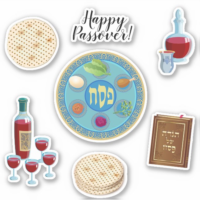 Happy Passover Spring Pesach Seder Symbols (Front)