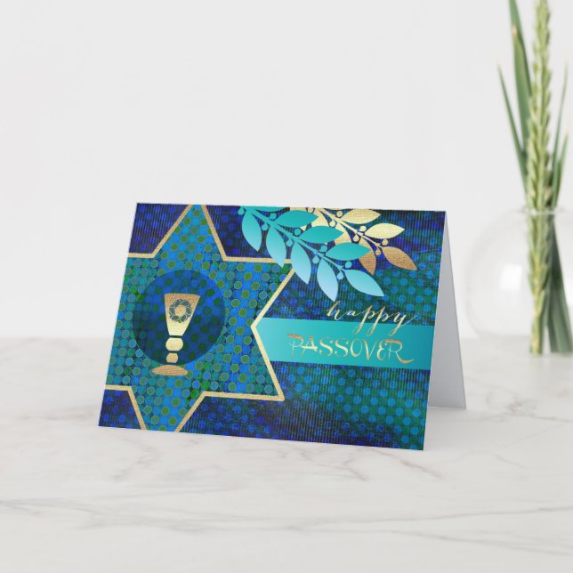 Happy Passover. Star of David and Kiddush Cup  Card (Front)