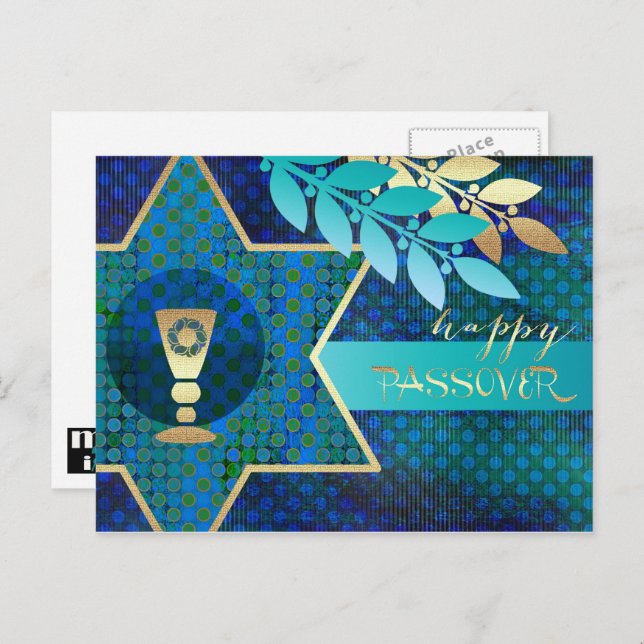 Happy Passover. Star of David and Kiddush Cup Postcard (Front/Back)