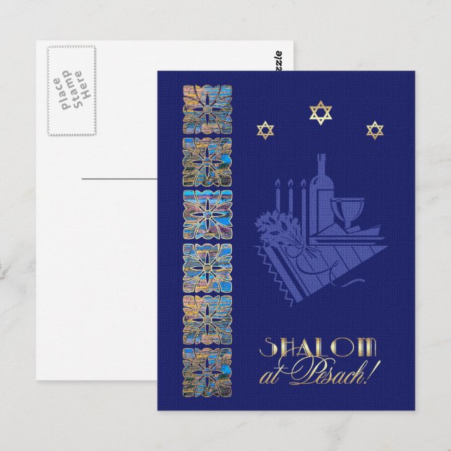 Happy Passover Star of David and Seder Table Icons Postcard (Front/Back)