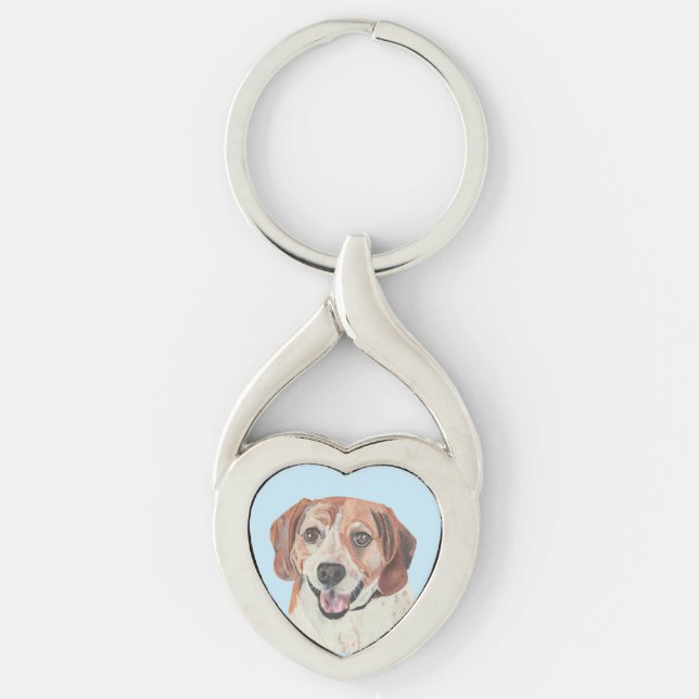 Happy Pastel Beagle Heart Key Chain (Front)
