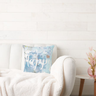 Happy Pastel Light Blue Flowers Tree Cushion