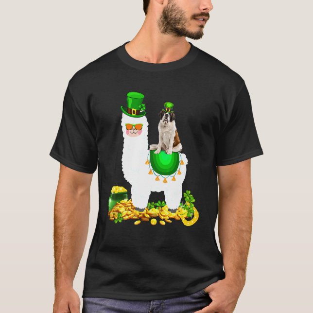 Happy Patrick S Day Leprechaun St Bernard Riding L T-Shirt (Front)