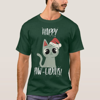 Happy Paw-Lidays Christmas Kitten Lover Xmas Pun F T-Shirt