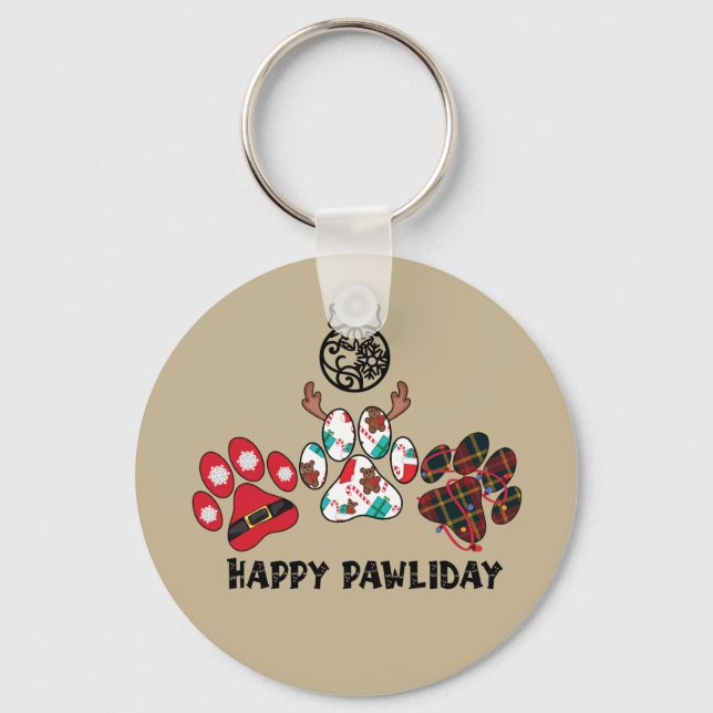 Happy Pawliday - Christmas Holiday Keychain (Front)