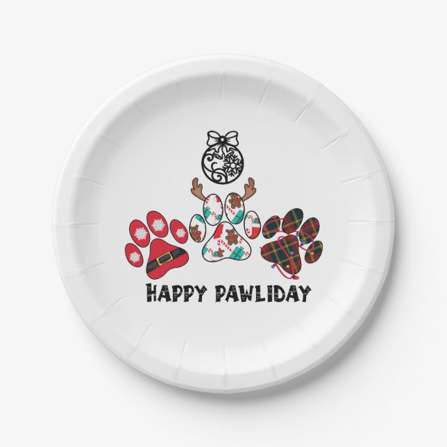 Happy Pawliday - Christmas Holiday Paper Plate (Front)