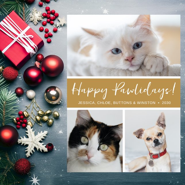 Happy Pawlidays 3 Photo Holiday Card (Creator Uploaded)