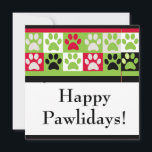 Happy Pawlidays Card<br><div class="desc">Colourful card for those of us with furry children..  Red backdrop,  eye-catching black and white pawprint design,  the pun slogan "Happy Pawlidays".  Personalise with your own text on the back.  Unique,  fun,  personalised.  Fellow dog,  cat and other animal lovers will adore this one!</div>