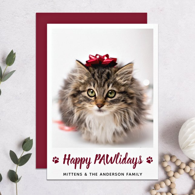 Happy PAWlidays Cat Lover Pet Photo Christmas Holiday Card (Creator Uploaded)