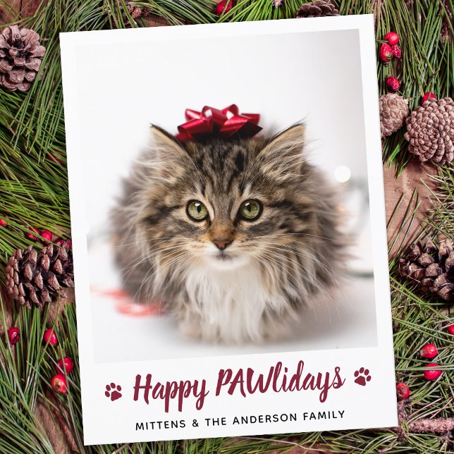 Happy PAWlidays Cat Lover Pet Photo Christmas Holiday Postcard (Creator Uploaded)