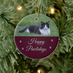 Happy Pawlidays Cat Photo Christmas Ceramic Ornament