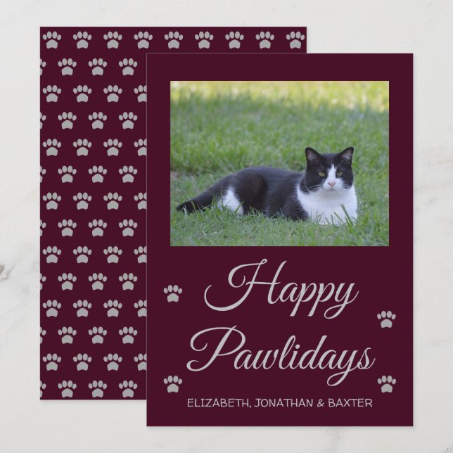 Happy Pawlidays Cat Photo Christmas Holiday Card (Front/Back)