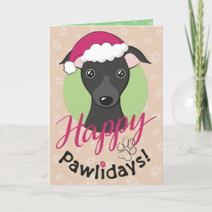 Happy Pawlidays Christmas Cartoon Black Iggy Dog Holiday Card