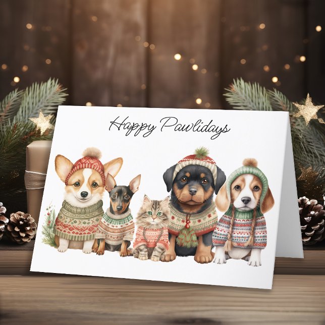 Happy Pawlidays Christmas Cute Dog Cat Pets Holiday Card (Creator Uploaded)