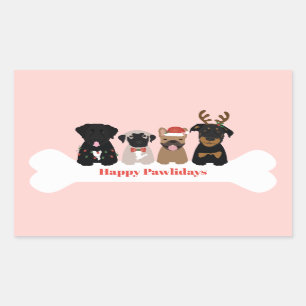 Happy Pawlidays Christmas Dogs Rectangular Sticker
