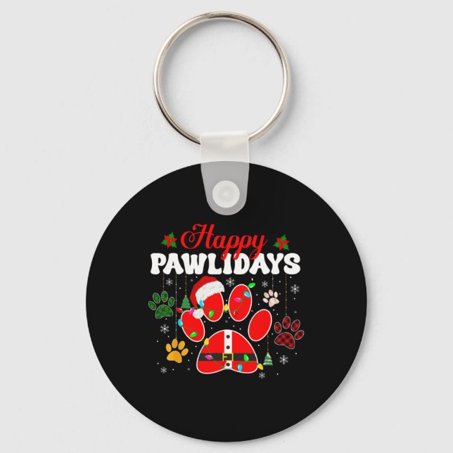 Happy Pawlidays Christmas Lights Dog Paw Animal Lo Key Ring (Front)