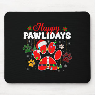 Happy Pawlidays Christmas Lights Dog Paw Animal Lo Mouse Pad
